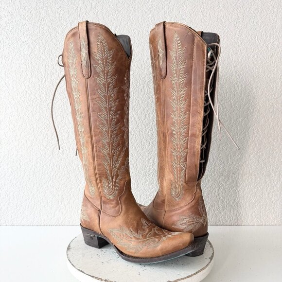 Lane LEXINGTON Knee High Womens Cowboy Boots 7.5 Brown Western Cowgirl Lace Up - Picture 11 of 11